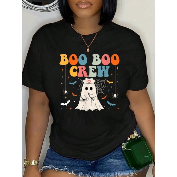 Boo Boo Crew For Nurse Halloween Nursing Crew Neck Cotton Women's Graphic Tee Casual Daily Wear T-Shirt