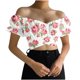 thumbnail image 1 of Blusa corta fruncida con hombros descubiertos y estampado de manga corta sin tirantes para mujer Pompotops hkajfhjk473551, 1 of 6