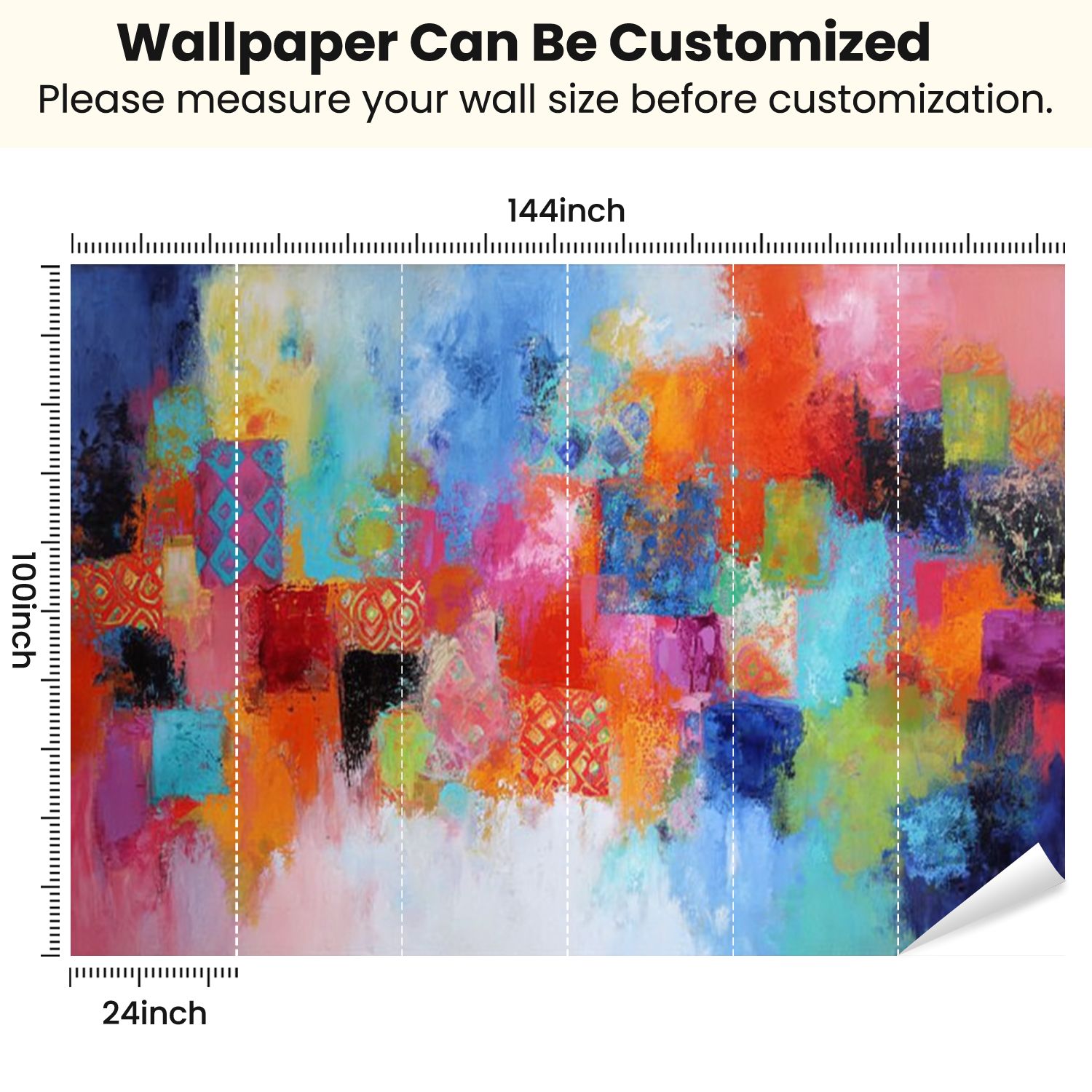 Peel and Stick Wallpaper Abstract Orange Pink Colorful Yellow Blue Red Texture Bold Strokes Modern Art Wall Mural Decor Self Adhesive and Removable 100in x 144in