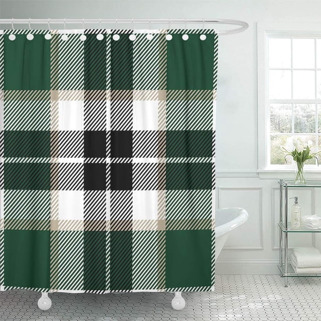 Cortina de ducha ABPHQTO con patrón escocés a Cuadros de Tartán Verde y Blanco Negro 150x180 cm
