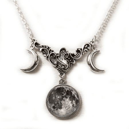 Dan's Collectibles and More Lunar Moon Eclipse Necklace Triple Pendant Ghost Spirit Astrology Space Science Goddess Witchcraft Goth Emo Halloween Prop Pagan Wiccan NASA (Triple Moon)
