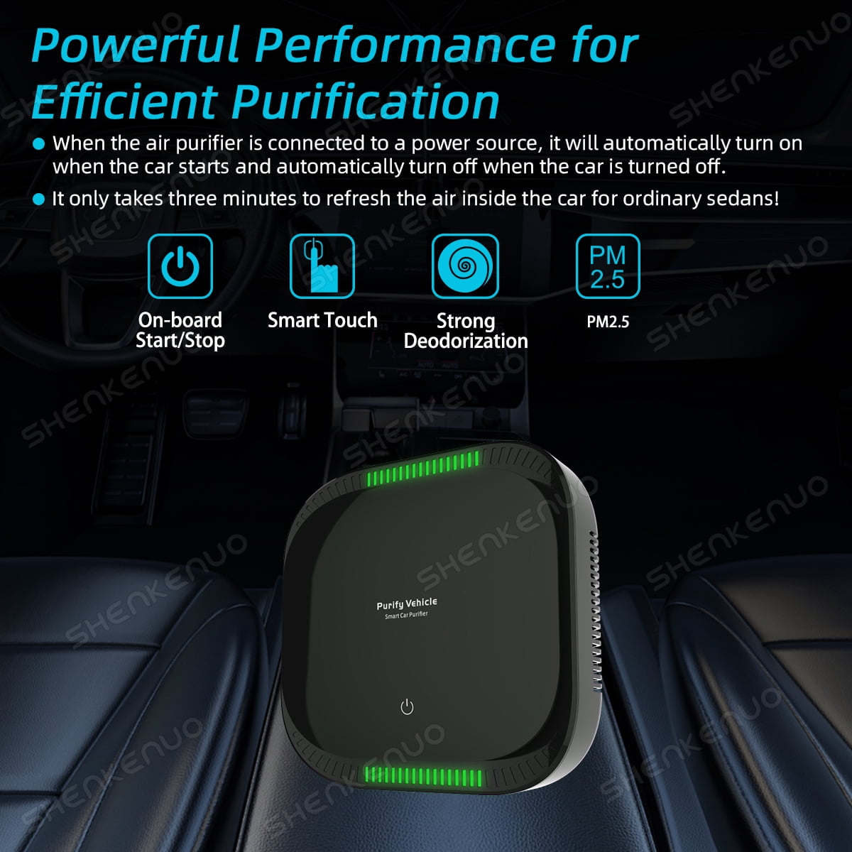 Auto HEPA Air Purifier for Cars, Removes Dust Smoke Odor, Quiet & Portable Unit