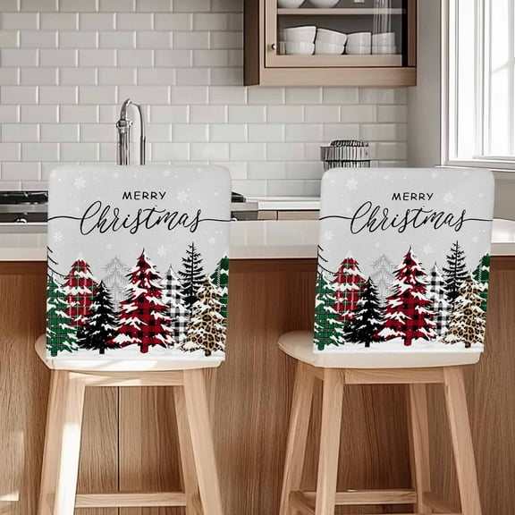 Christmas Chair Covers Set of 6 Red Green Plaid Leopard Xmas Tree Chair Back Covers Stretch Removable Washable Slipcovers Protector for Dining Room Kitchen Party Decor
