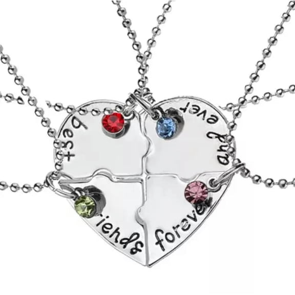 HOOUN Broken Heart Best Friend Forever Silver Shinny Friendship Necklace Gift-4 Pcs