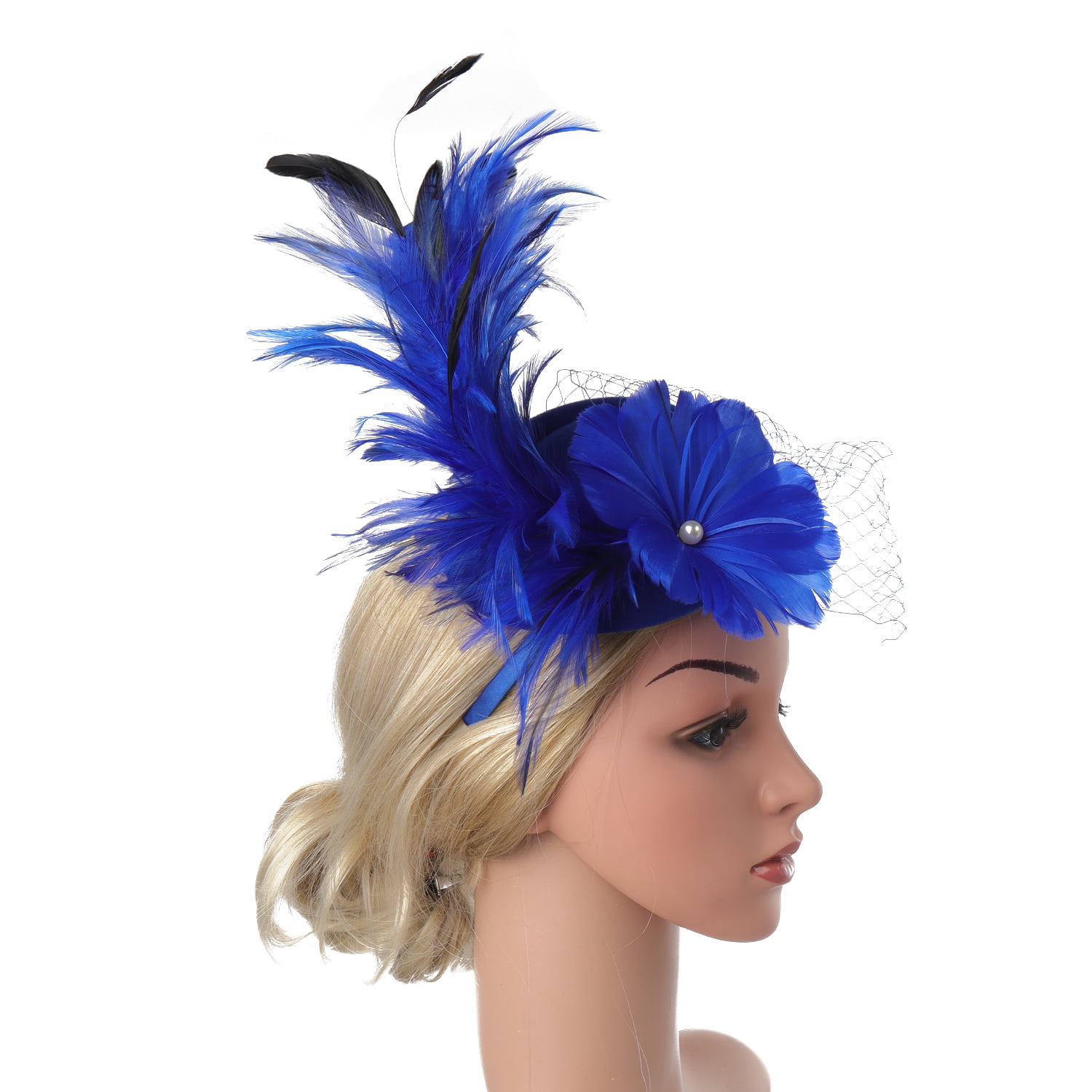 fascinators flower  & feather on covered headband in 4 colours 