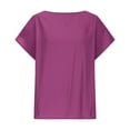thumbnail image 6 of Stylish Olyvenn Linen Shirts for Women Plus Size Short Sleeve Casual Beach Top Crewneck Loose Fit Vintage Plain Summer Tshirt Blouses Purple XL, 6 of 6