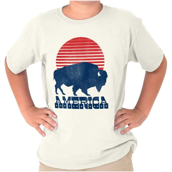 Vintage Patriotic American Buffalo Crewneck T Shirts Boy Girl Teen Brisco Brands XS