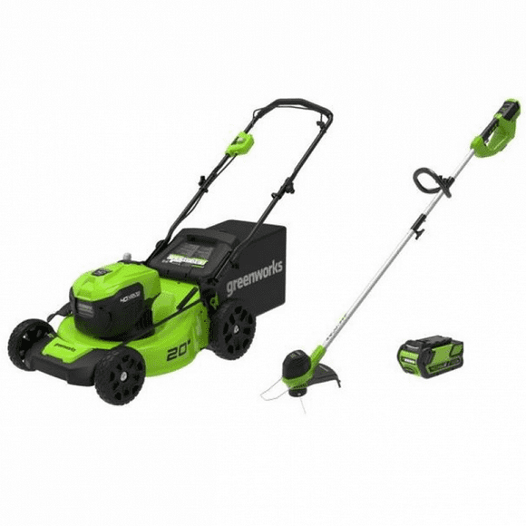 Greenworks 40V 20-Inch Lawn Mower + 12-Inch String Trimmer, 4.0 AH Battery and Charger Included