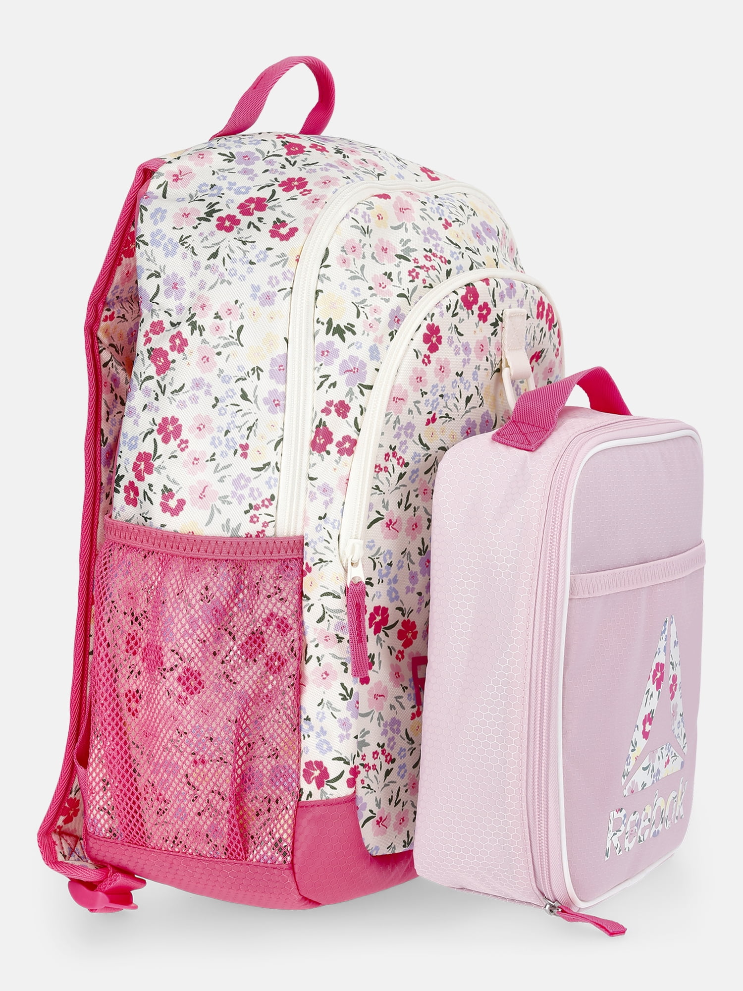 Reebok Kids' Charlie 17" Laptop Backpack and Lunch Bag Set, 2-Piece, Chalk Pretty Flowers