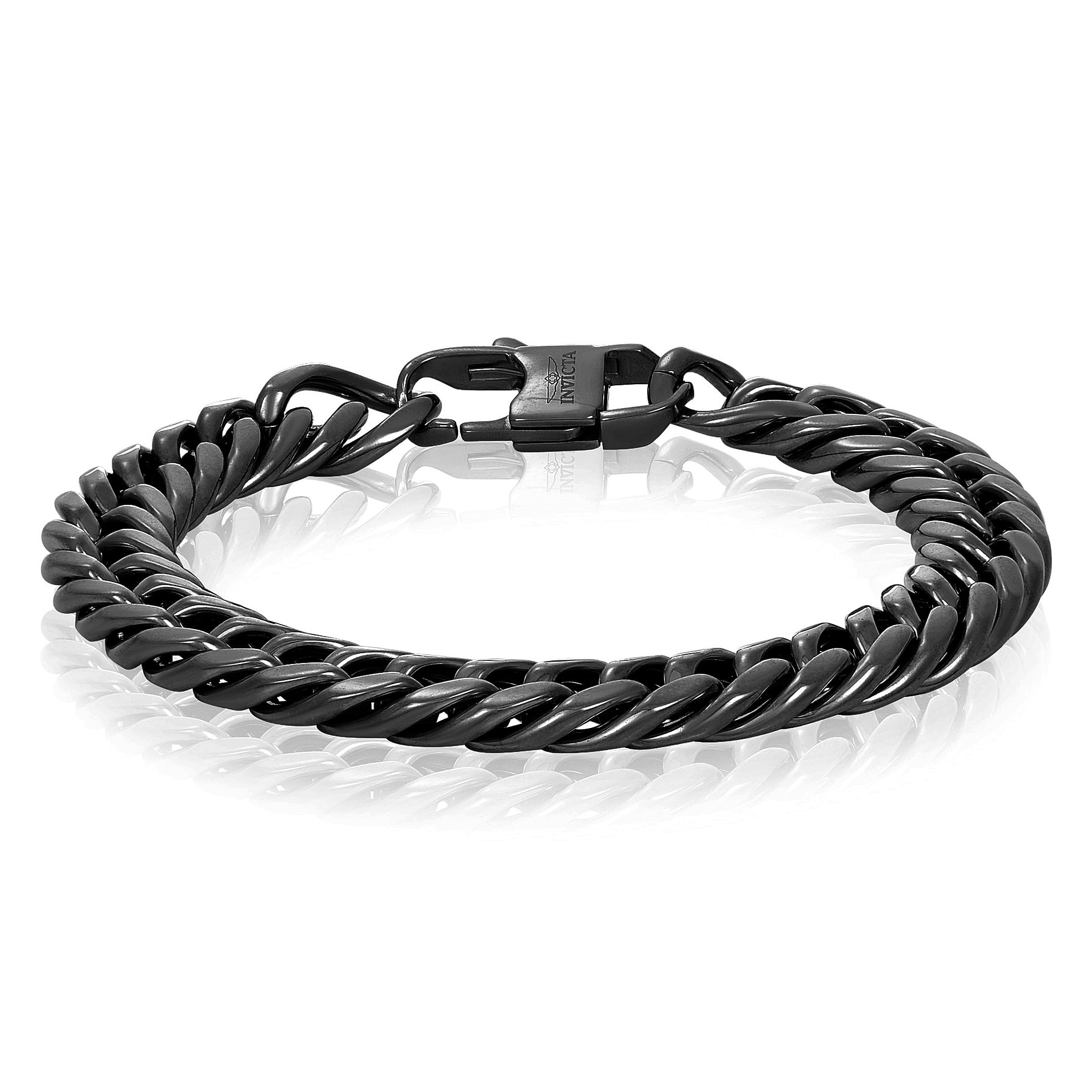 Invicta Jewelry Men's Double Curb Chain Black Plated Steel Bracelet (11.5mm) - 8.75"