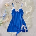 thumbnail image 5 of JSGEK Women Contrast Lace Trim Chemise Dress and Thong Set Adjustable Spaghetti Straps Nightwear Lingerie Set Blue XL, 5 of 8