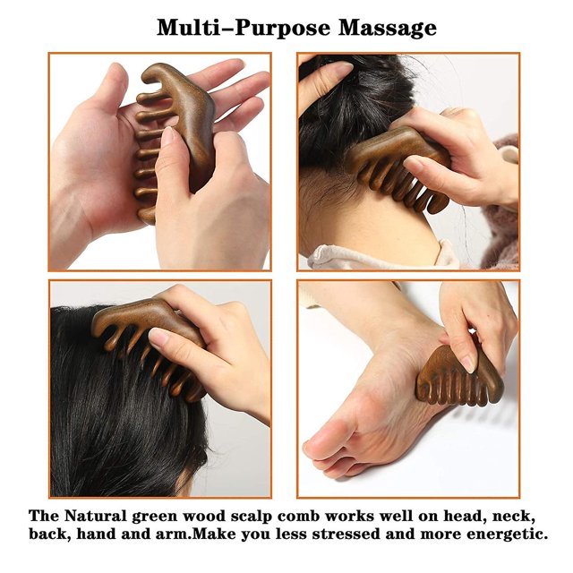 anchos de madera natural, peine de masaje para raspar el cuero cabelludo, herramienta de masaje de cabeza sin estática de mano, masajeador de meridianos para el cuidado de la cabeza