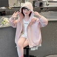 thumbnail image 4 of Vibrex Summer Gradient Color Casual Sun Protection Jacket Medium and Large Children's Thin Jacket Long Sleeve Hooded Top Suitable For Travel, Vacation, Summer Outdoor Activities_Pink_14-15 Years, 4 of 6