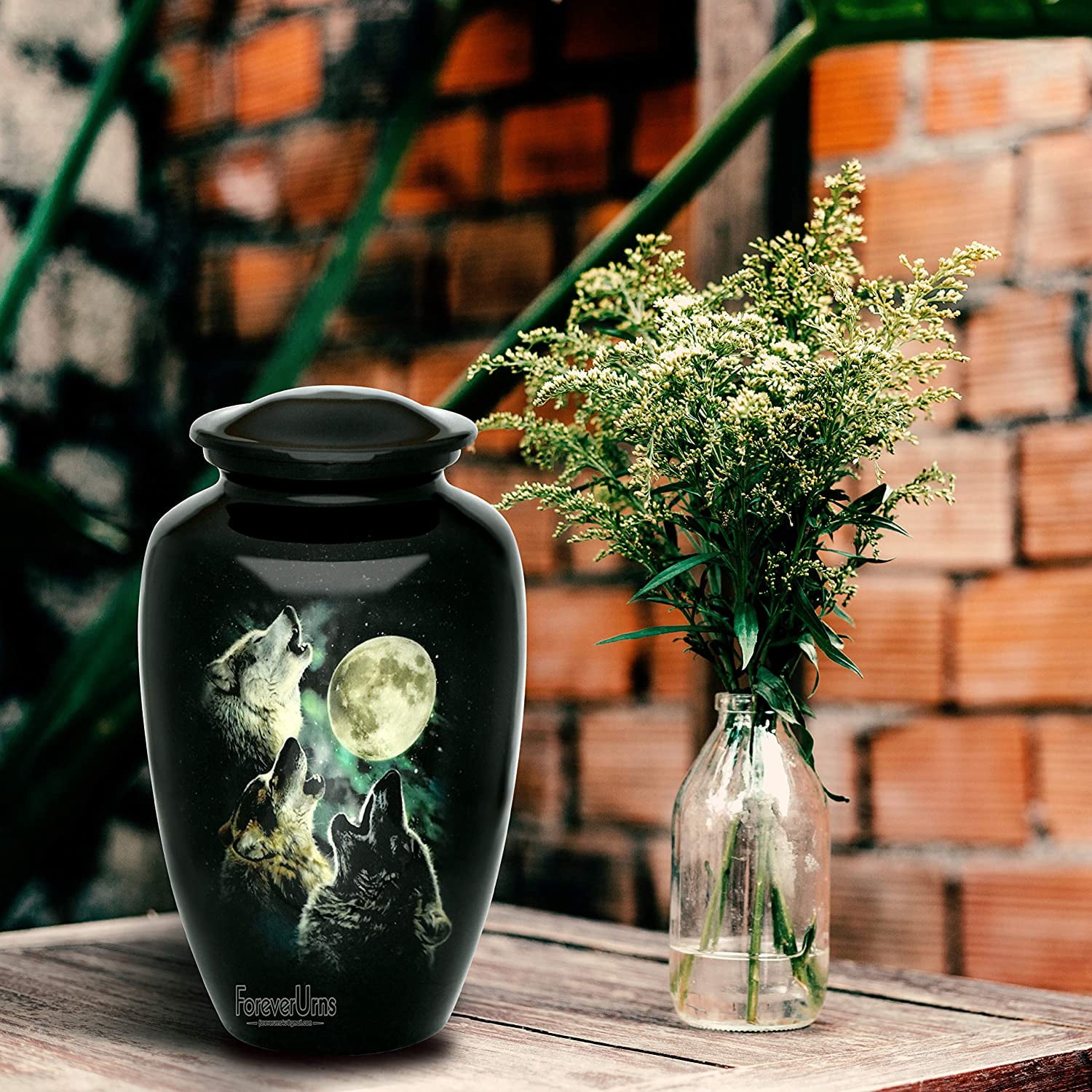 Extra Large Urns for Human Ashes, Customized 3 Wolves Adult Cremation Urn, 320 lbs with Velvet Bag.