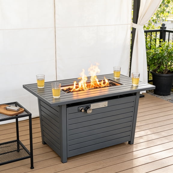 24" 50000 BTU Gas Fire Pit Table - 42" Wide Steel w/ Hidden Tank Storage for Patio（Gray）