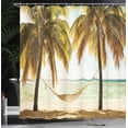 thumbnail image 3 of JOOCAR Beach Shower Curtain, Seascape with Hammock and Palm Trees on Shore Tropical Beach Setting Sun,with Hooks,72x72 inch Brown Green, 3 of 6
