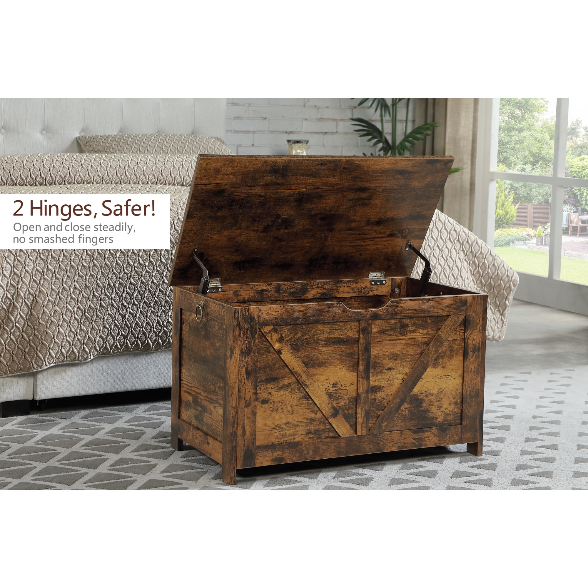29.5" Storage Ottoman Bench,Storage Chest,Wooden Toy Box Organizer,Entryway Storage Bench with Safety Hinge for Entryway, Bedroom, Living Room,Rustic Brown
