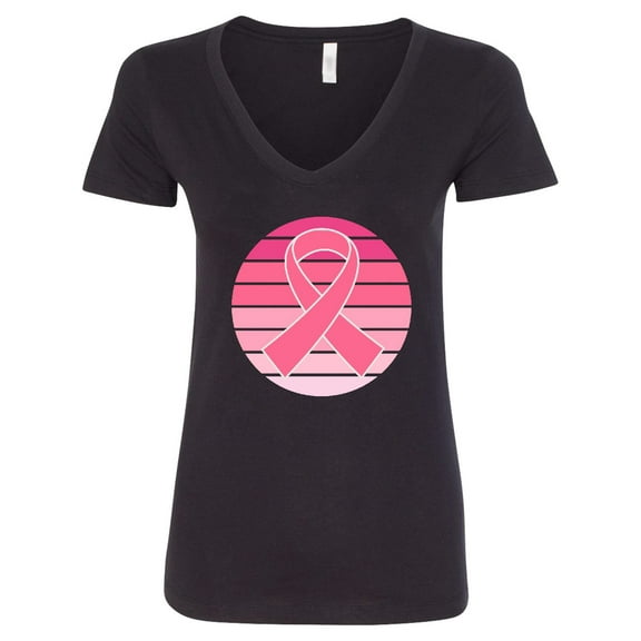 Inktastic Breast Cancer Pink Ribbon Retro Women's V-Neck T-Shirt