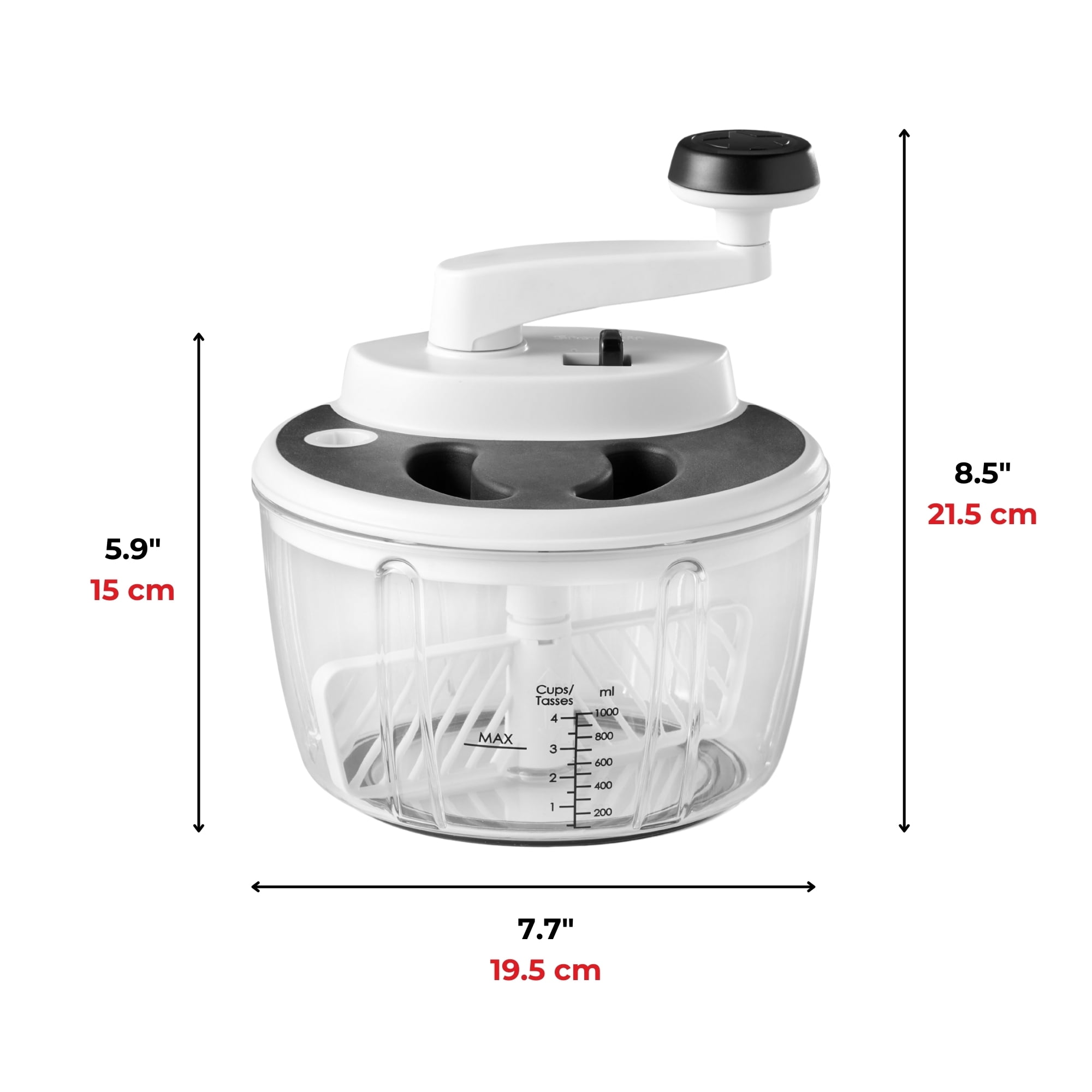 Starfrit Robot Culinaire Manuel 3-en-1, Hachoir, Fouet & Essoreuse À Salade, Lames À Glace, 2 Vitesses, Bol 1L, Pour Salsa, Hummus, Mayo, Vinaigrette