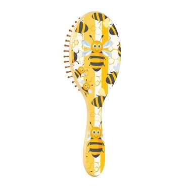 JSTEL Cartoon Bee Honeycomb Hair Brush for Women Men Natural Wood Detangler Brushes for All Hair Types Hairbrush for Wet & Dry