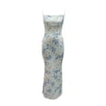 thumbnail image 5 of Michellecmm Women Sexy Vintage Satin Maxi Dress Chic Tube Backless Spaghetti Strap Bodycon Long Dress Floral Printed Sundress, 5 of 8
