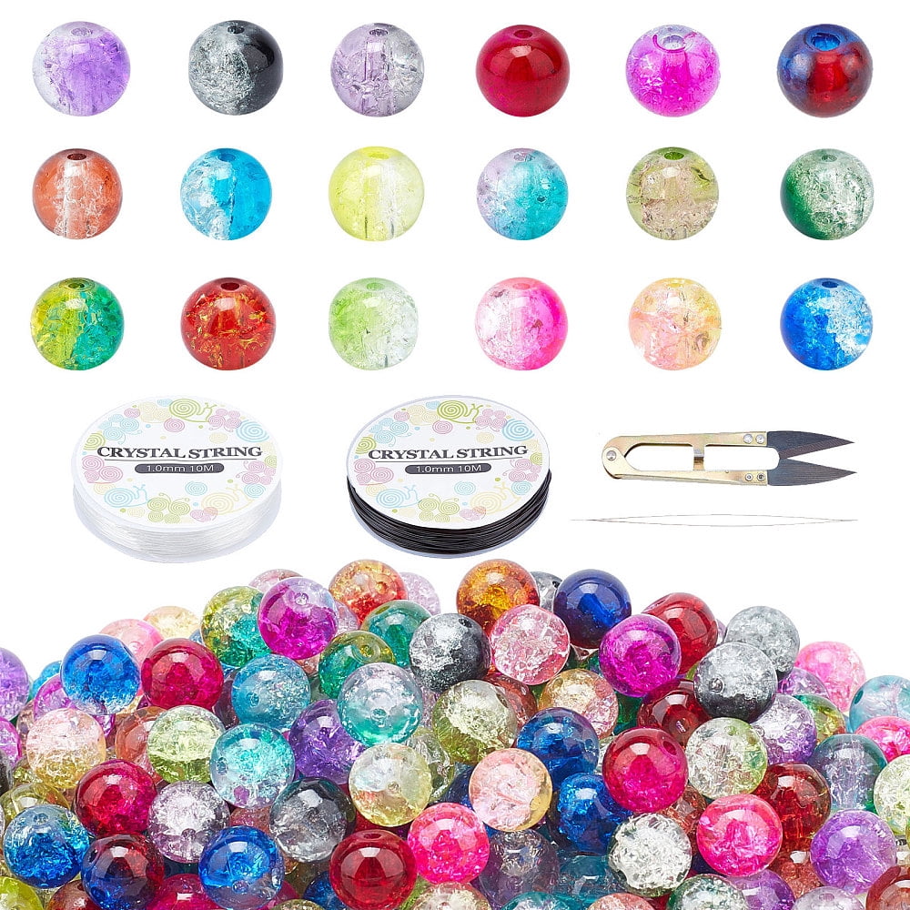8mm Glass Beads 630pcs 18 Colors Beads for Jewelry Making with Scissors Elastic Thread Beading Needles for Christmas Tree DecorationDIY