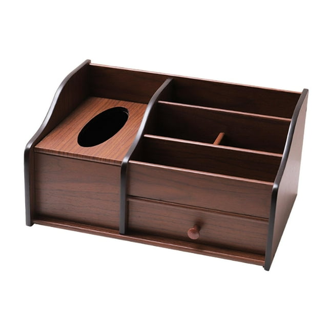 Organizador de escritorio de madera con cajón, caja de pañuelos, versátil y elegante, organizador de escritorio de madera para el hogar y oficina.