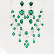AliExpress Hot-Selling Vintage Green Rhinestone Multi-Layer Necklace with Teardrop Pendant and Earrings Set Fashion Statement Jewelry