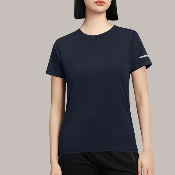 Pincandy Women'S Solid Color Crew Neck Short Sleeve T-Shirts UPF 50 Sun Protection Quick Dry Athletic Running Workout Rash Guard Tops,Black,2XL