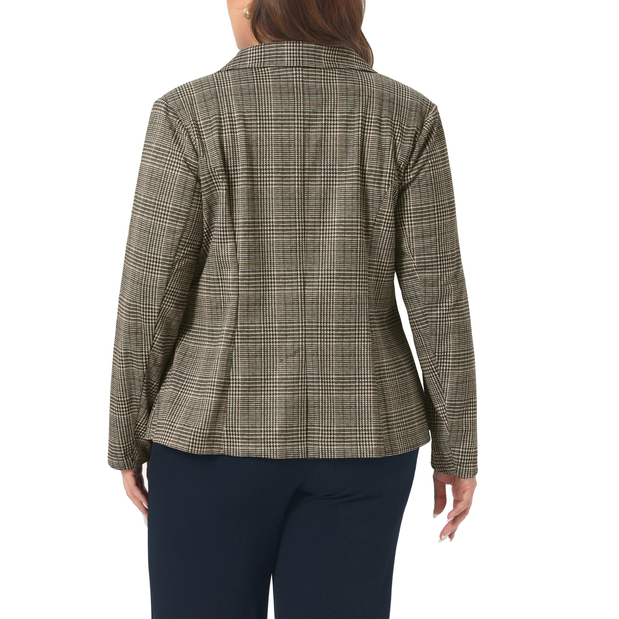 DARING DIVA Women's Plus Casual Plaid Notched Lapel Button Jacket 2X Brown
