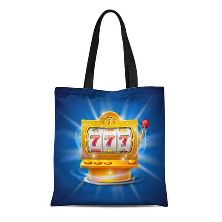LADDKE Canvas Tote Bag Orange Casino Golden Slot Machine Wins the Jackpot Blue Durable Reusable Shopping Shoulder Grocery