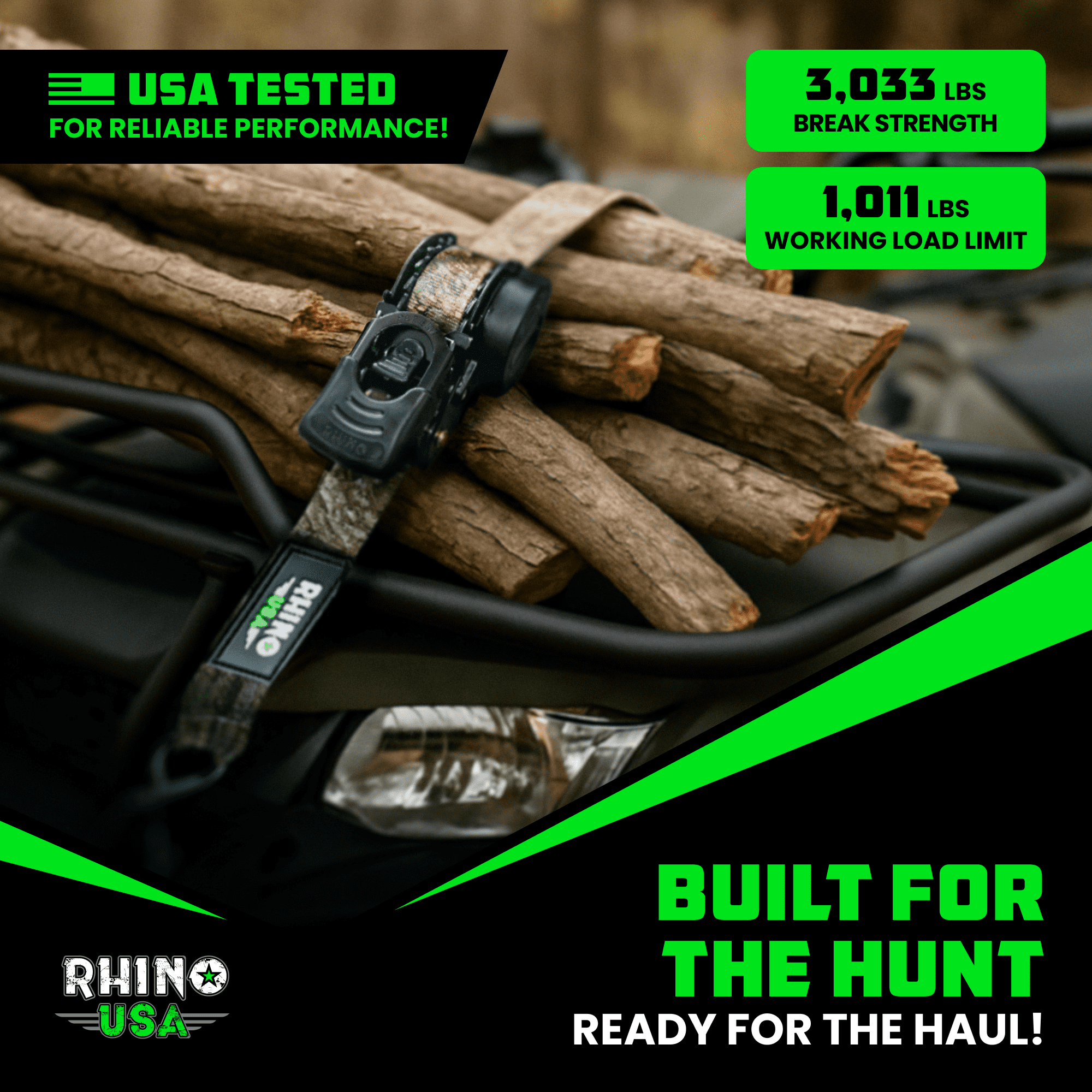 Rhino USA x Realtree Retractable Ratchet Straps (2PK) 2"x 9' (1,209lb Break Strength)- Heavy Duty Auto Self Retracting Tie Down Straps for Truck, Cargo Trailer, Motorcycle, ATV, UTV- Realtree APX Cam