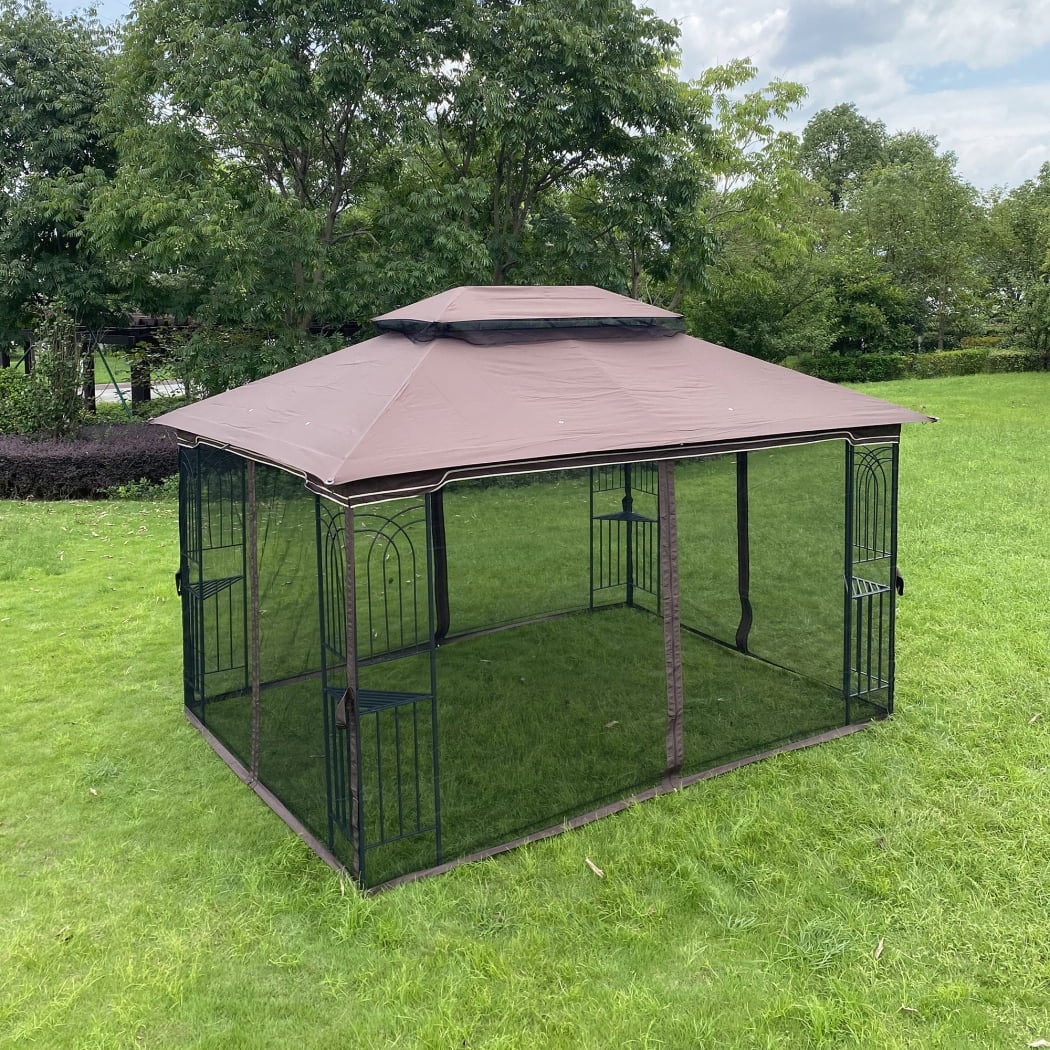 10x12 Replacement Gazebo Canopy Cover with Enhanced Drainage System, UV Protection, and Dual-Layer Insect Defense for Double Tiered Outdoor Gazebos, Pergolas, and Patio Canopies (Brown)