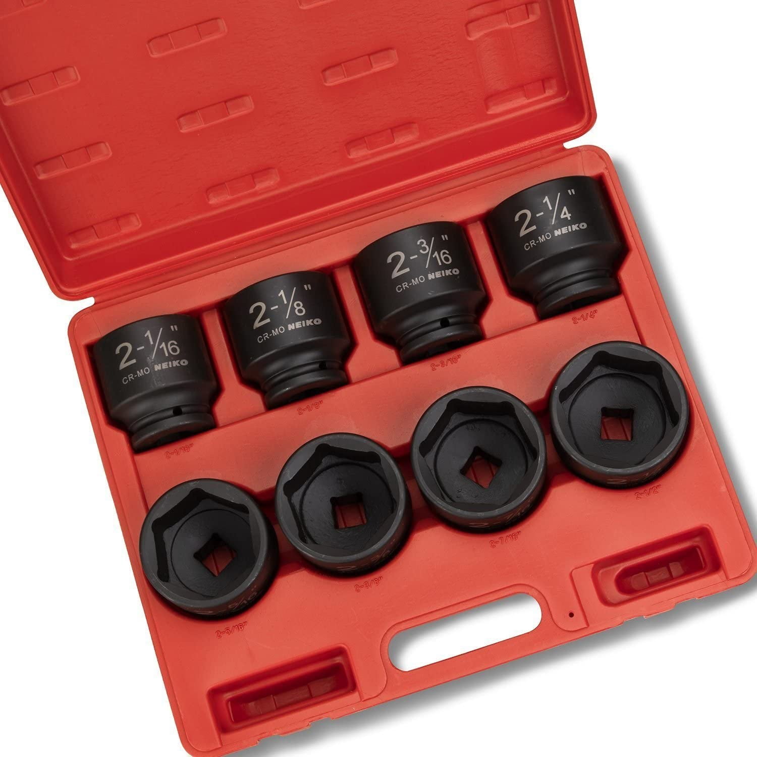 NEIKO 02392A 3/4" Impact Socket Set, 3/4” Drive, 8 PC Jumbo Sockets, SAE Standard Sizes 2-1/16 Inch to 2-1/2 Inch, Chrome-Moly Cr-Mo Steel