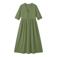 thumbnail image 5 of Ohufall Cotton Linen Dress for Women Hollow Out Pleated Dresses V Neck Half Sleeve Vacation Beach Maxi Dress, 5 of 8