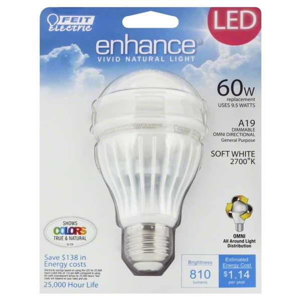 Feit Electric 9 8w Soft White Dimmable Led Omni Color Enhancing Light Bulb Walmart Com