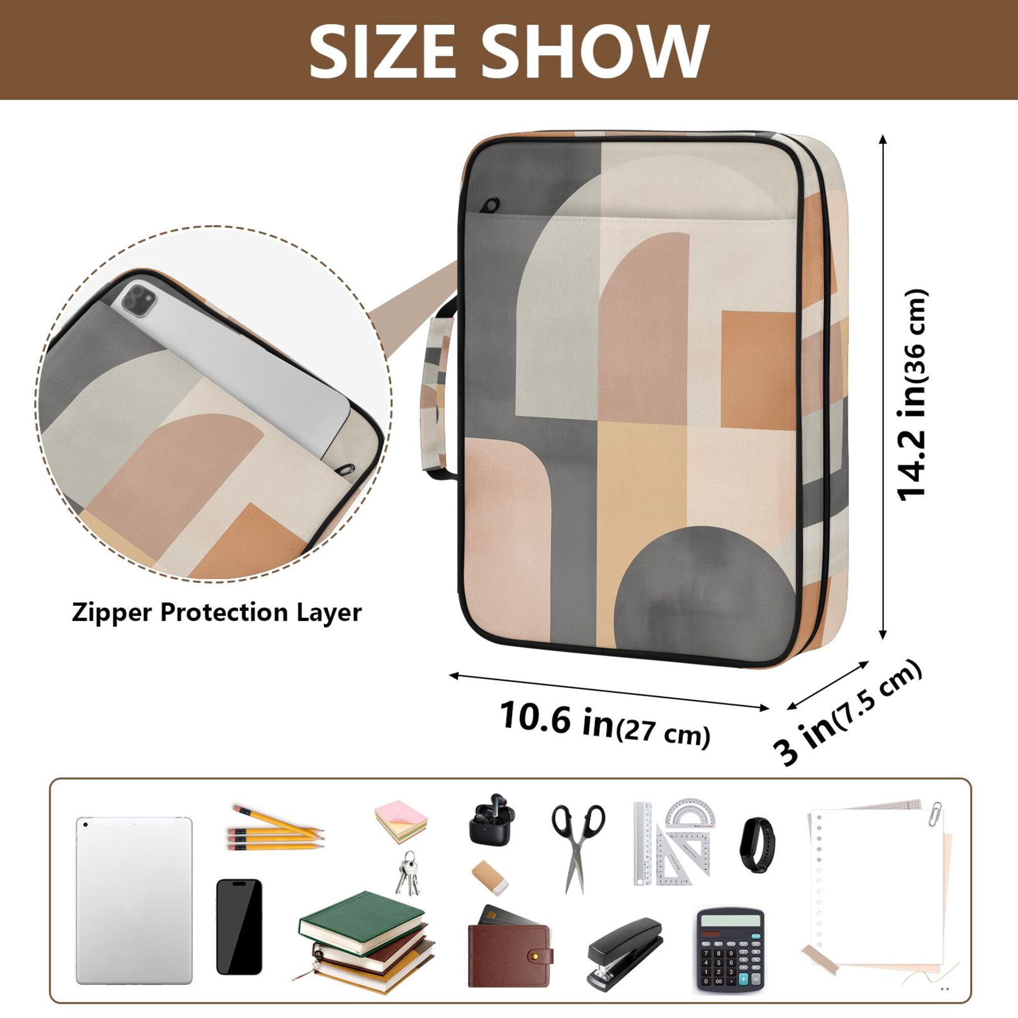 FORMRS Accordion File Folder A4 Size 7-Pocket Expanding Document Organizer Bag with 3 Ring Binder, Abstract Shapes