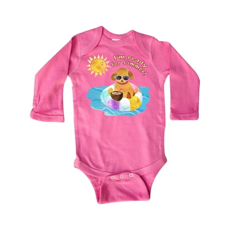 

Inktastic I m Ready for Summer Puppy in Pool with Drink Gift Baby Boy or Baby Girl Long Sleeve Bodysuit