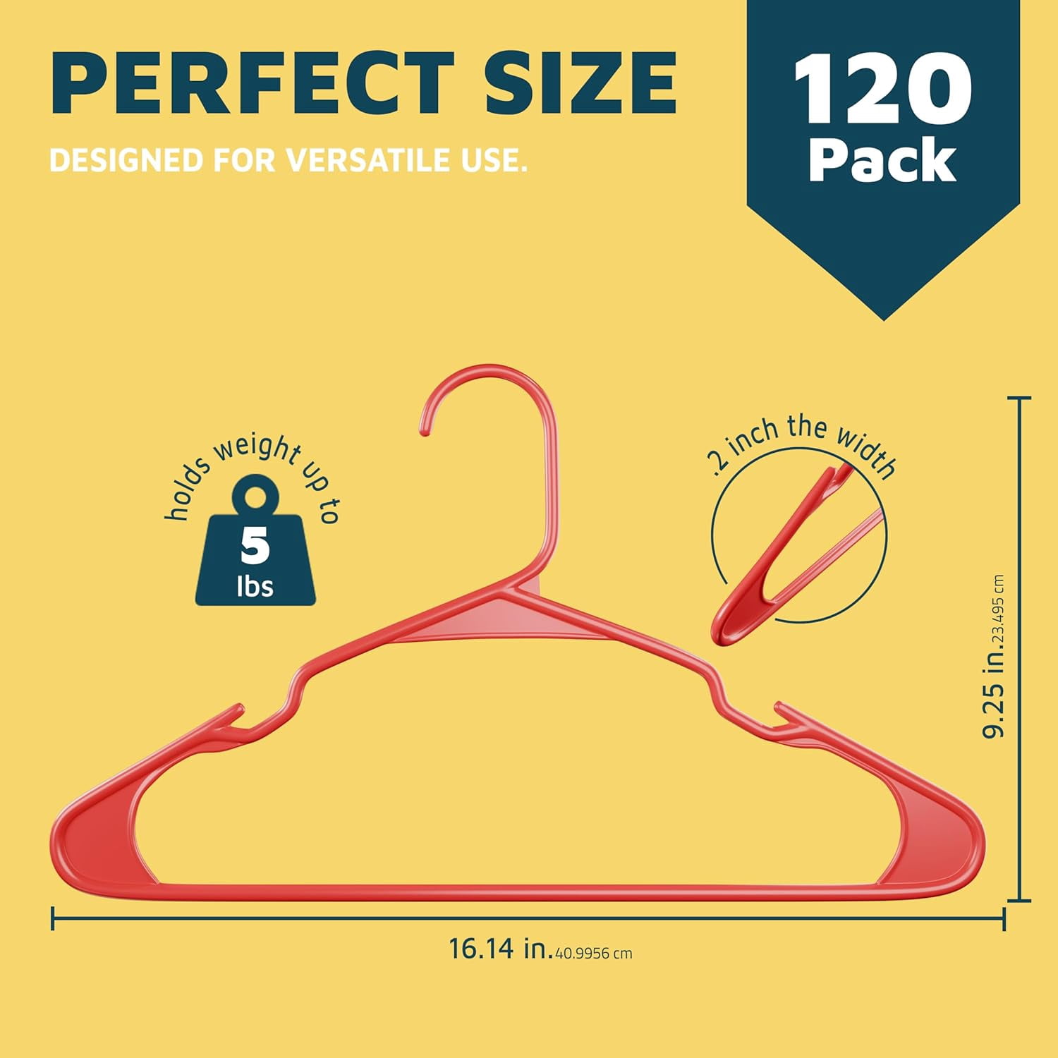 Lifemaster Plastic Clothes Hangers – Heavy Duty Hanger Set, For Organizing Clothes, Dresses, and Coat, Holds Up To 5 lbs, Space-saving Hangers with Non-Slip Shoulder Grooves, Pack of 120, Red