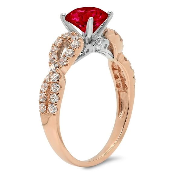 1.42 ct Round Cut Natural Garnet Solitaire with Accents Engagement Ring for Women in 18K Rose/White Gold