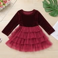 thumbnail image 5 of FYMNSI Velvet Christmas Dress for Girls Toddler Fall Winter Layered Tiered Tulle Dresses Vintage Party Midi Gown 1-2 Years Wine Red, 5 of 7