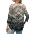 thumbnail image 6 of Levmjia Womens Tops Fashion 3/4 Sleeve Pleated Tunic Casual Blouse Round Neck Printed Polyester Shirt Loose Fit Comfortable Vacation, 6 of 7