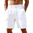 thumbnail image 3 of Men's Cargo Shorts with Deep Pockets and Drawstring Waist Featuring Linen Blend Fabric and Straight Leg Cut for Summer Hiking Fishing Camping Travel or Casual Daily Wear White S, 3 of 5