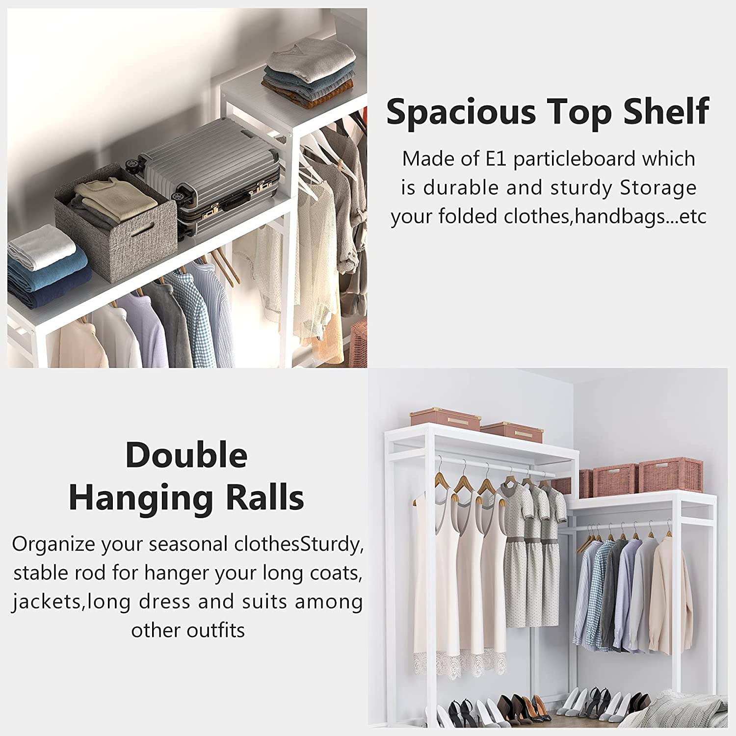 Free Standing Closet Organizer, Clothes Garment Rack with Open