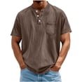 thumbnail image 2 of Xdegoge Mens Vintage Washed Henley T Shirt Short Sleeve Casual Athletic Fit Button Down Placket Tee With Chest Pocket Summer Outdoor Everyday Basic Workout Tops Shirts, 2 of 6