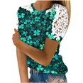 thumbnail image 1 of Camisas de Manga Corta para las Mujeres Impresión Cuello Redondo Suéter Encaje Blusa, Top Casual para el Hogar Y Diario, 1 of 1