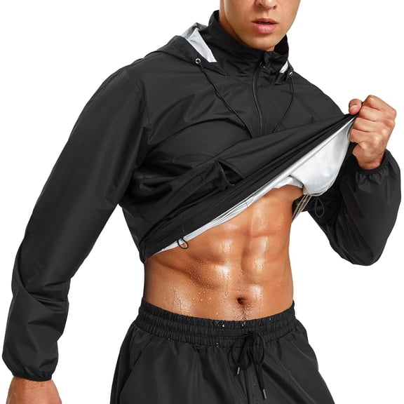 Sauna Jacket for Men Sweat Jacket Zipper Hooie Sauna Suit for Workout