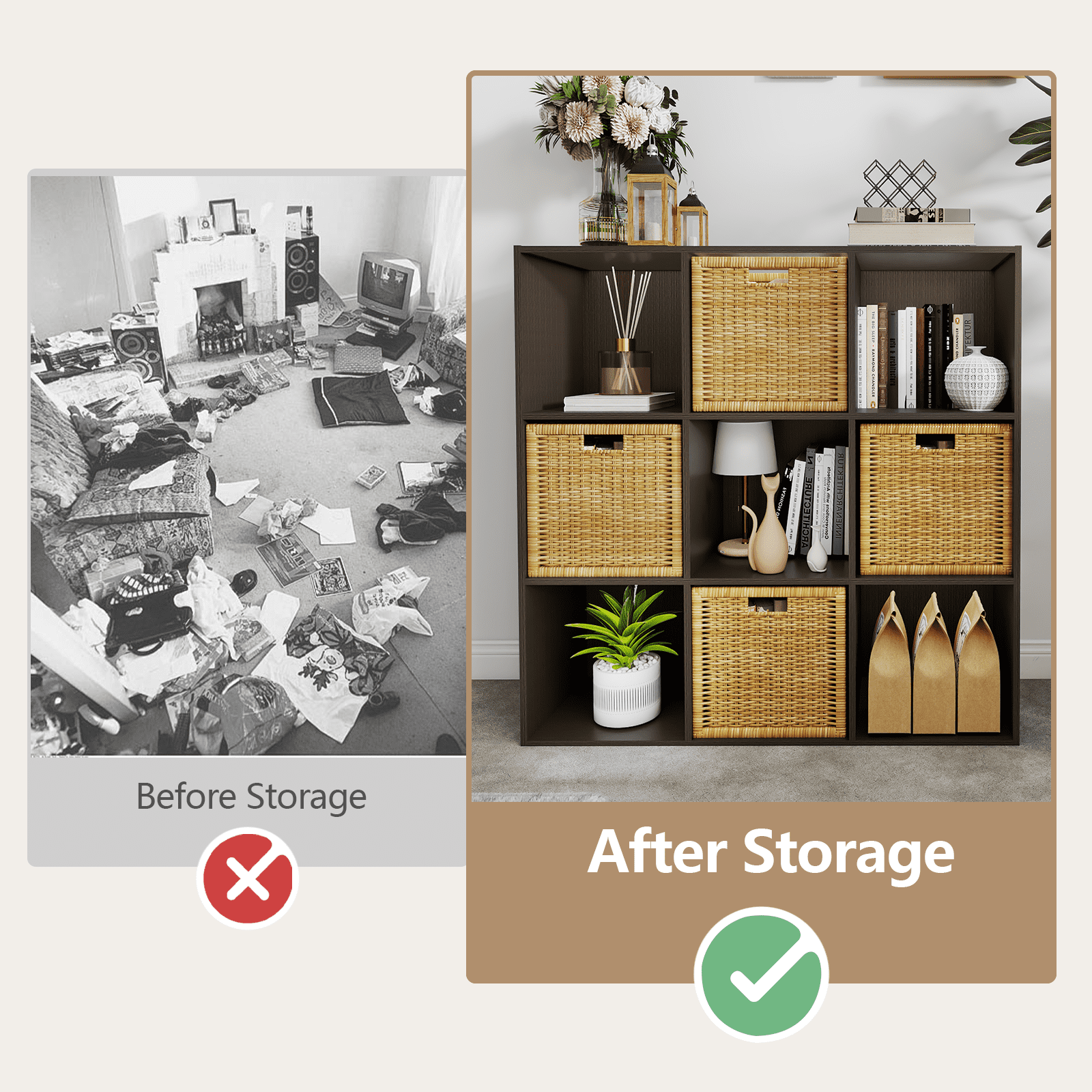 TrumanPick 9 Cube Storage Organizer, Wooden Stackable Bookcase with Anti-Tipping Kits, Cube Storage Shelves with Living Room, Bedroom, 36"D x 12"W x 36"H, Espresso