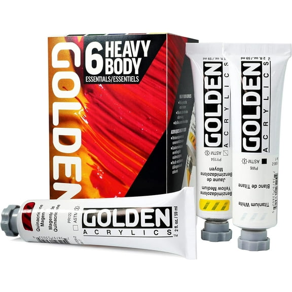 Golden Heavy Body Artist Acrylic Set - Set of 6, Essential Colors, 59 ml Tubes