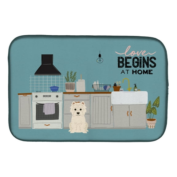 Westie Kitchen Scene Dish Drying Mat